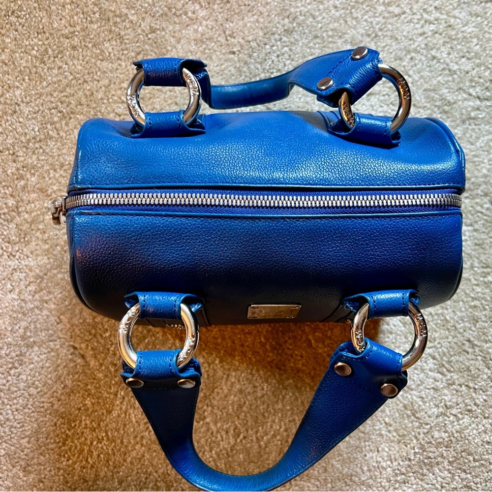 Authentic MCM Mini Boston Bag Blue Leather - Picture 10 of 16